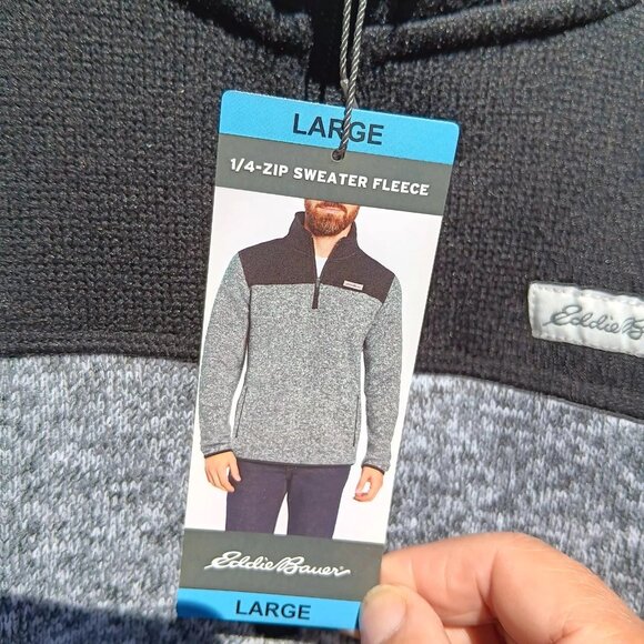 Eddie Bauer Fleece 1/4 Zip Sweater Fleece Men's Large Gray &black NOS - Picture 3 of 6